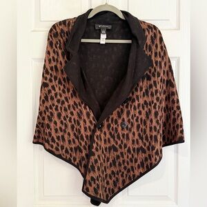 St. John Leopard Cape Shawl Jacket SZ Large Wool Blend Brown Black Like NEW